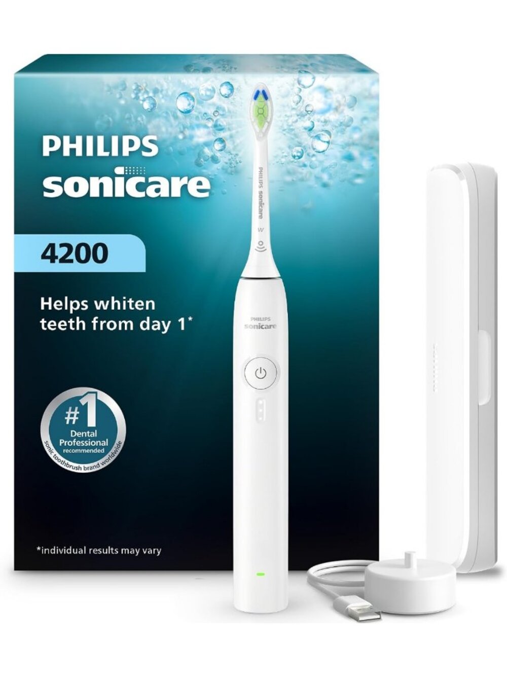 Rechargeable Electric Toothbrush with 1 Brush Head - Sonic Cleaning, White